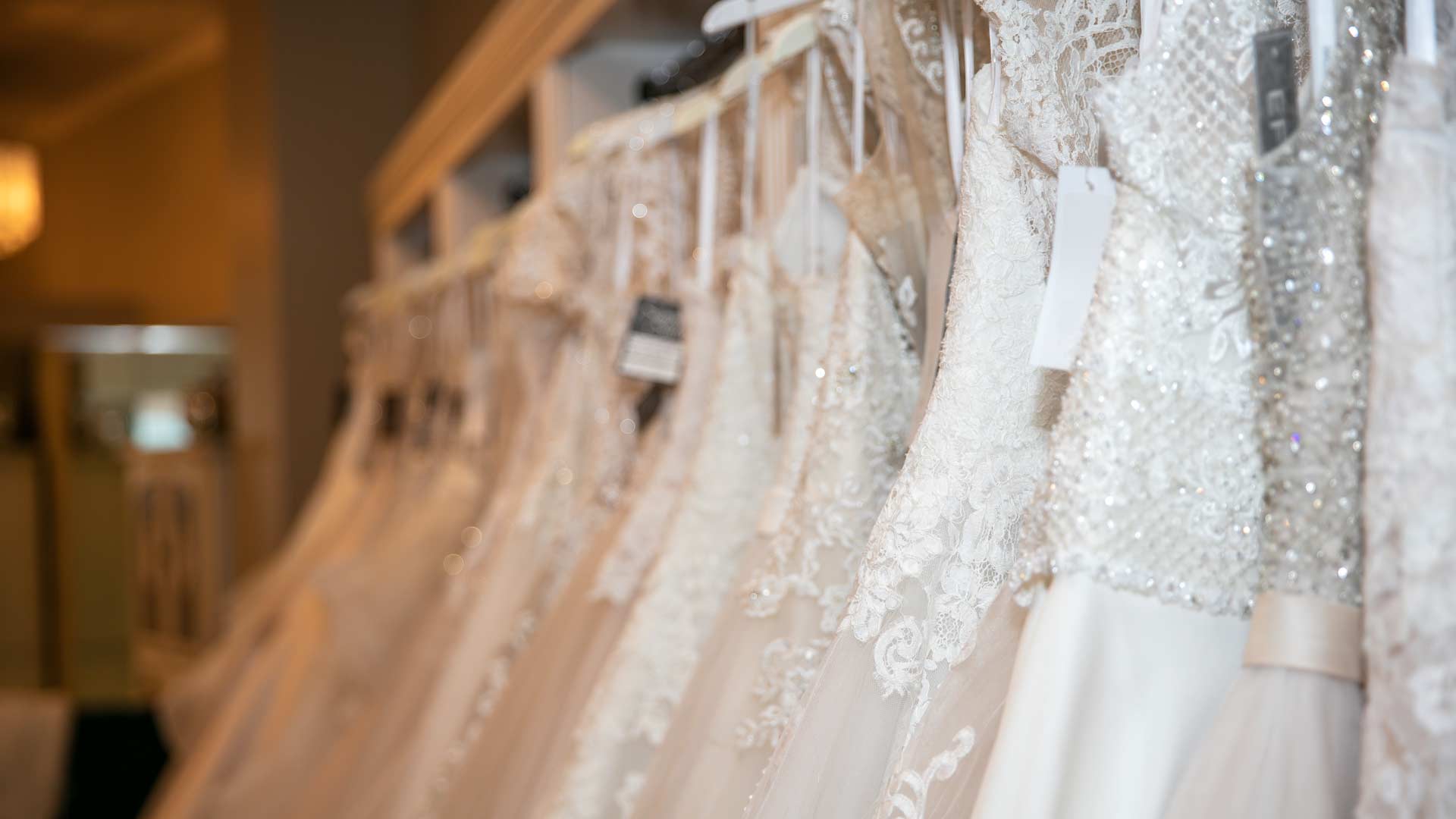 Rack of wedding dresses